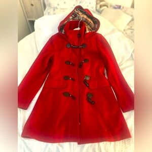 Tommy Hilfiger Red Hooded Duffle Wool Coat